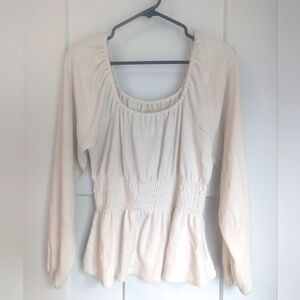 Madewell Soft Fleece Smocked Peasant Top - Size Medium Ivory